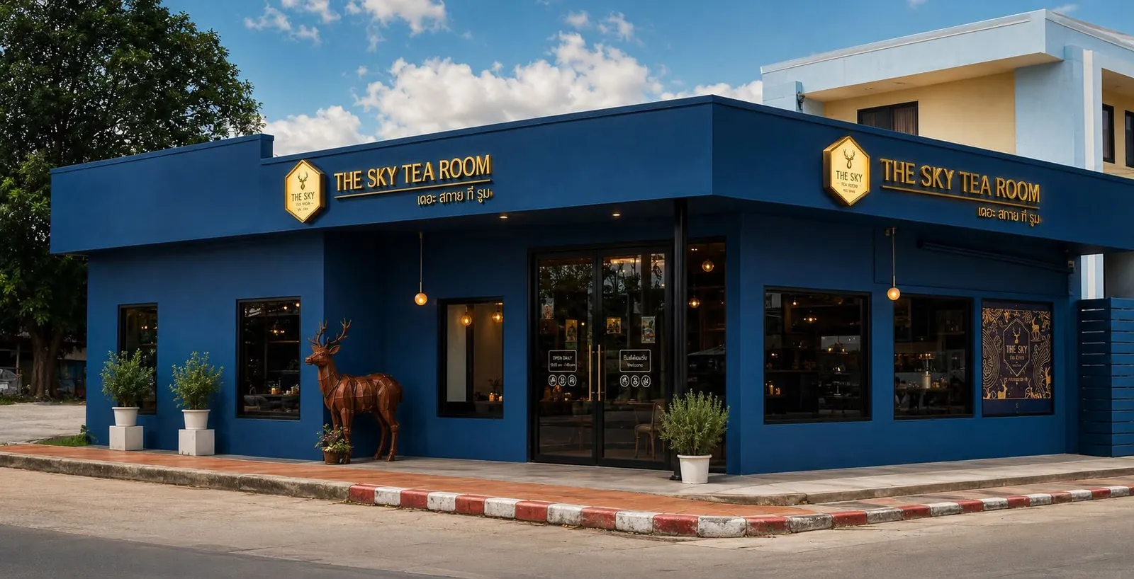 หน้าร้าน The Sky Tea Room มุมสี่แยก